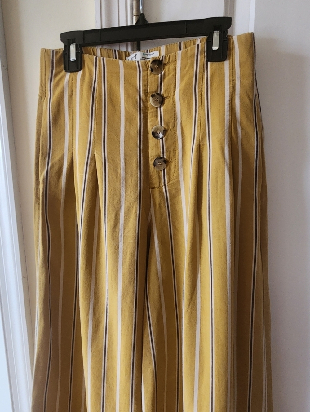 Striped Mustard Button-Front Wide Leg Pants